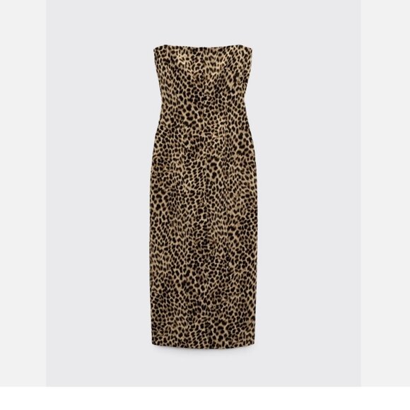 Zara strapless leopard print midi dress - Picture 2 of 7